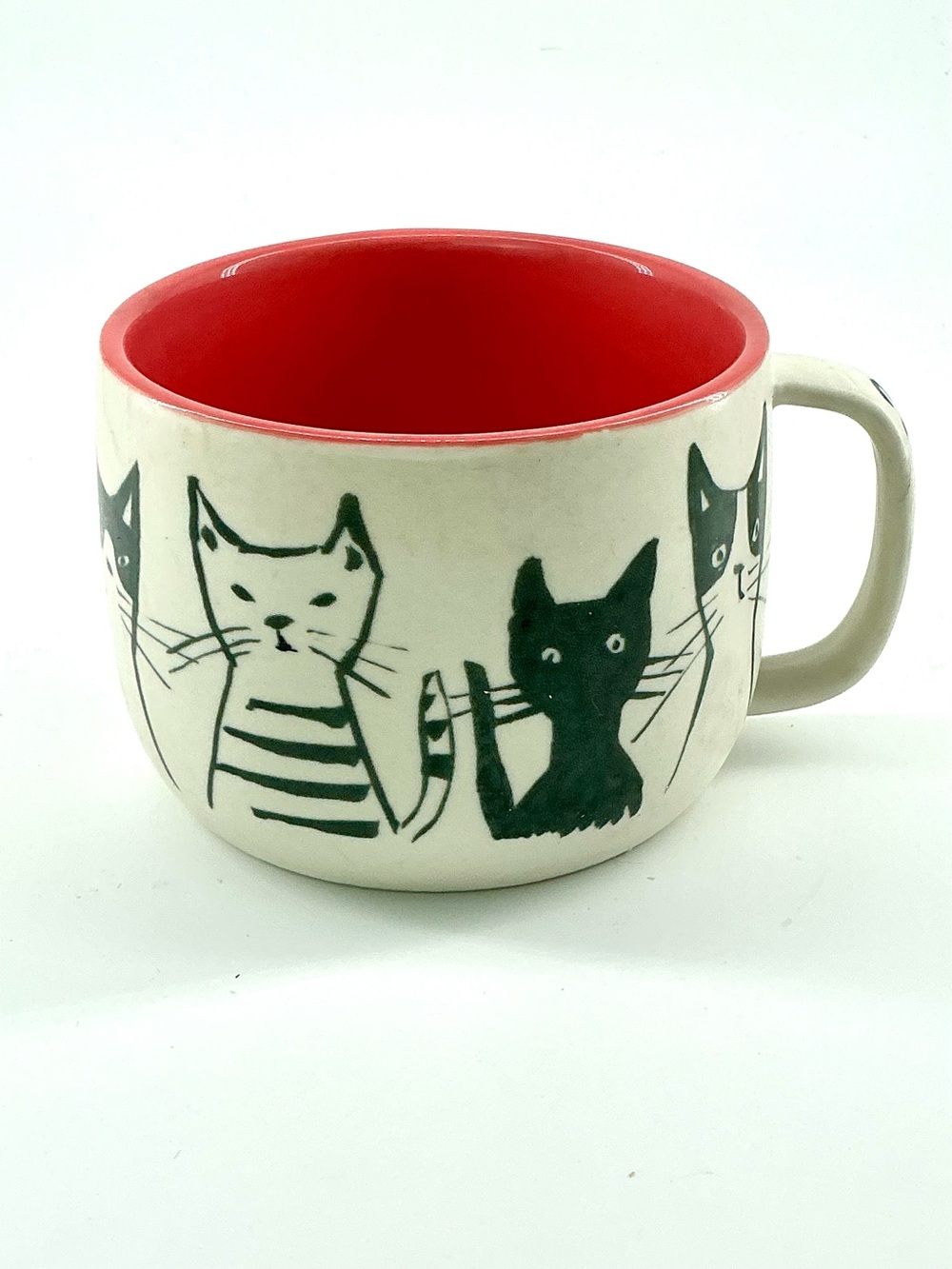 Anthropologie Retired Cat Person Off White Ceramic Body Coral Pink Interior Mug